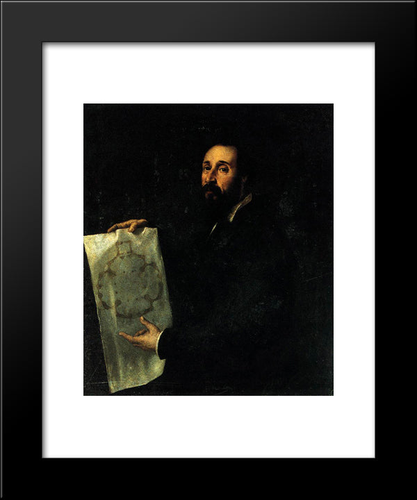 Portrait Of Giulio Romano 20x24 Black Modern Wood Framed Art Print Poster by Titian