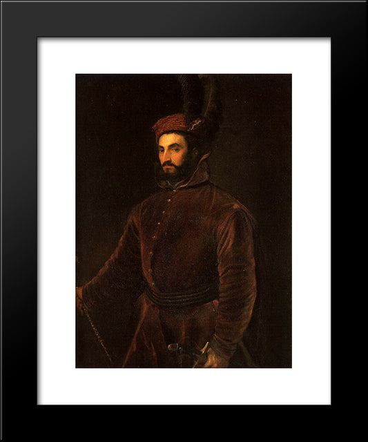 Portrait Of Ippolito De Medici In A Hungarian Costume 20x24 Black Modern Wood Framed Art Print Poster by Titian