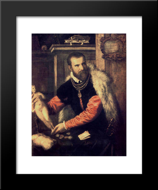 Portrait Of Jacopo Strada 20x24 Black Modern Wood Framed Art Print Poster by Titian