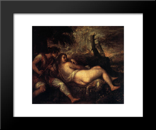 Shepherd And Nymph 20x24 Black Modern Wood Framed Art Print Poster by Titian