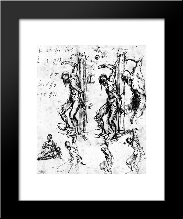 Studies Of Saint Sebastian 20x24 Black Modern Wood Framed Art Print Poster by Titian