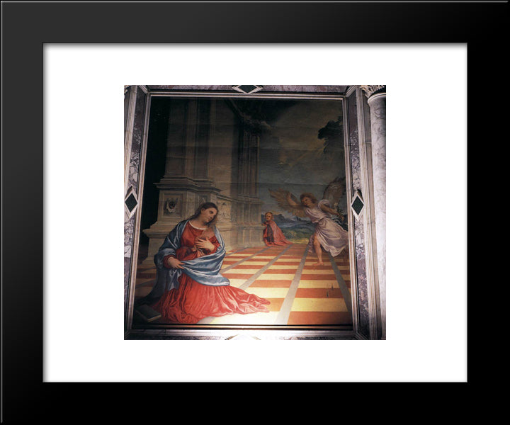 The Annunciation 20x24 Black Modern Wood Framed Art Print Poster by Titian