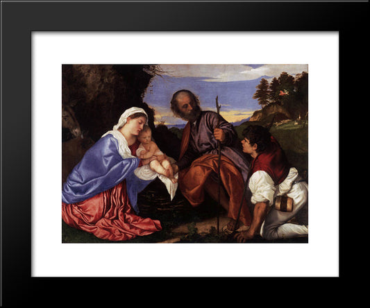 The Holy Family With A Shepherd 20x24 Black Modern Wood Framed Art Print Poster by Titian