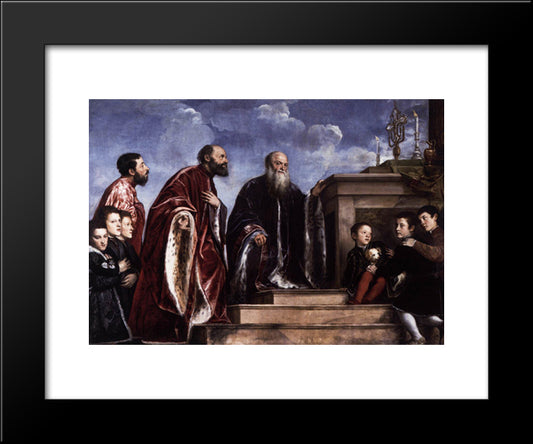 The Vendramin Family Venerating A Relic Of The True Cross 20x24 Black Modern Wood Framed Art Print Poster by Titian