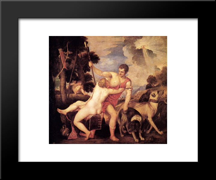 Venus And Adonis 20x24 Black Modern Wood Framed Art Print Poster by Titian