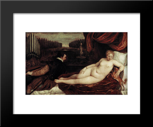 Venus And An Organist And A Little Dog 20x24 Black Modern Wood Framed Art Print Poster by Titian