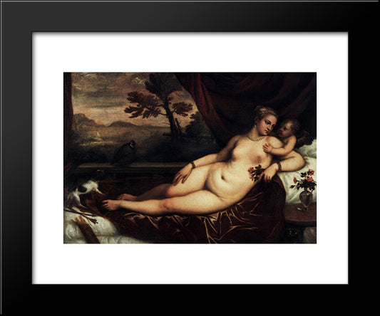 Venus And Cupid 20x24 Black Modern Wood Framed Art Print Poster by Titian