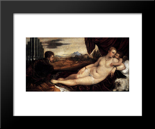 Venus And Cupid With An Organist 20x24 Black Modern Wood Framed Art Print Poster by Titian