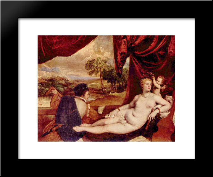 Venus And The Lute Player 20x24 Black Modern Wood Framed Art Print Poster by Titian