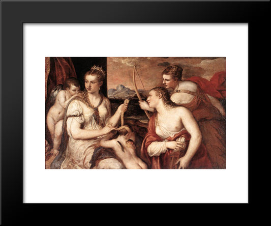 Venus Blindfolding Cupid 20x24 Black Modern Wood Framed Art Print Poster by Titian