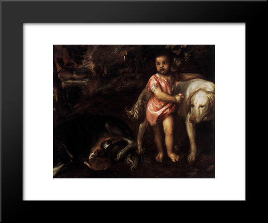 Youth With Dogs 20x24 Black Modern Wood Framed Art Print Poster by Titian