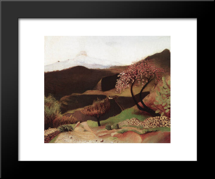 Blossoming Almonds (Landscape In Italy) 20x24 Black Modern Wood Framed Art Print Poster by Csontvary, Tivadar Kosztka