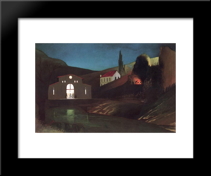 Electric Station At Jajce At Night 20x24 Black Modern Wood Framed Art Print Poster by Csontvary, Tivadar Kosztka