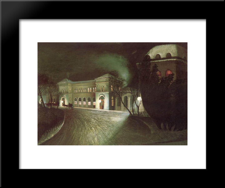 The Eastern Railway Station At Night 20x24 Black Modern Wood Framed Art Print Poster by Csontvary, Tivadar Kosztka