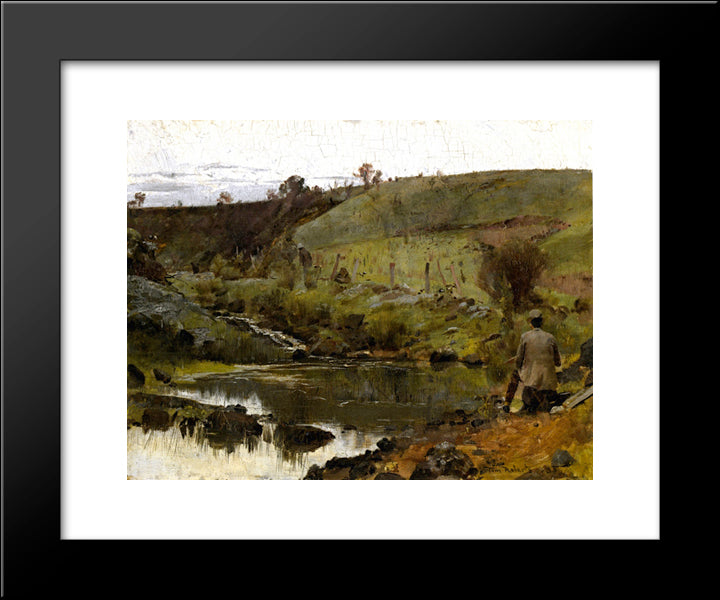 A Quiet Day On The Darebin Creek 20x24 Black Modern Wood Framed Art Print Poster by Roberts, Tom