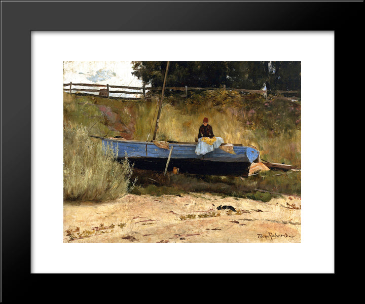 Boat On Beach, Queenscliff 20x24 Black Modern Wood Framed Art Print Poster by Roberts, Tom