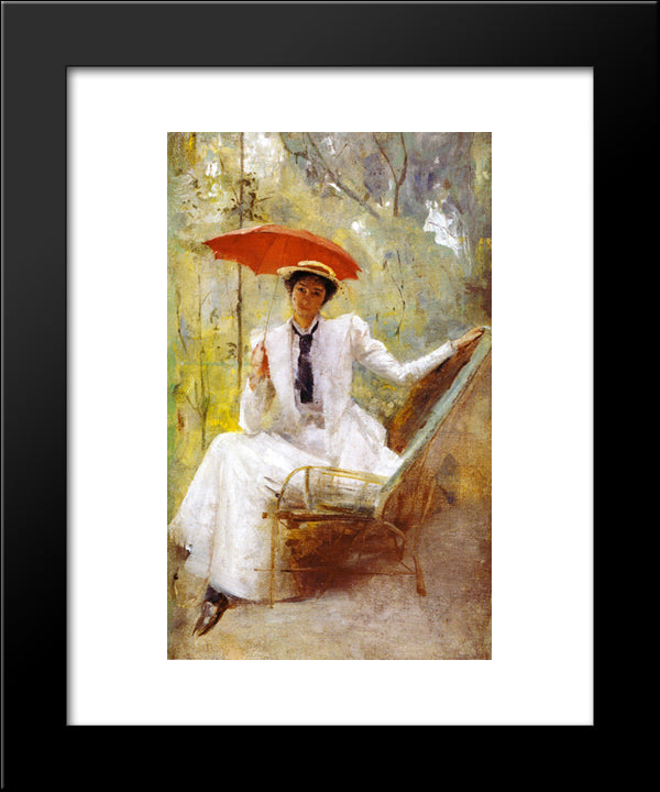 Lady With A Parasol 20x24 Black Modern Wood Framed Art Print Poster by Roberts, Tom