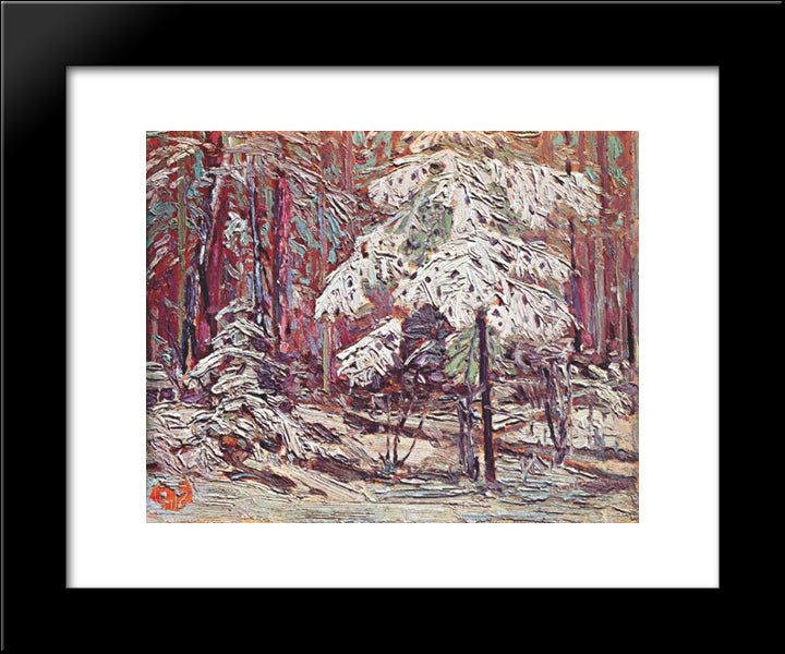 Snow In The Woods 20x24 Black Modern Wood Framed Art Print Poster by Thomson, Tom