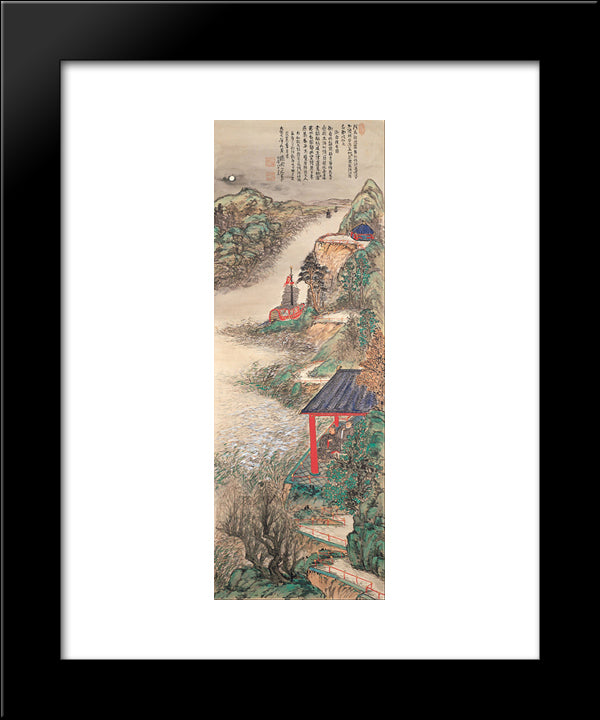 Abe-No-Nakamaro Writing Nostalgic Poem While Moon-Viewing 20x24 Black Modern Wood Framed Art Print Poster by Tomioka Tessai