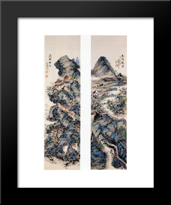 Earthly Paradise And Sacred Mountains 20x24 Black Modern Wood Framed Art Print Poster by Tomioka Tessai