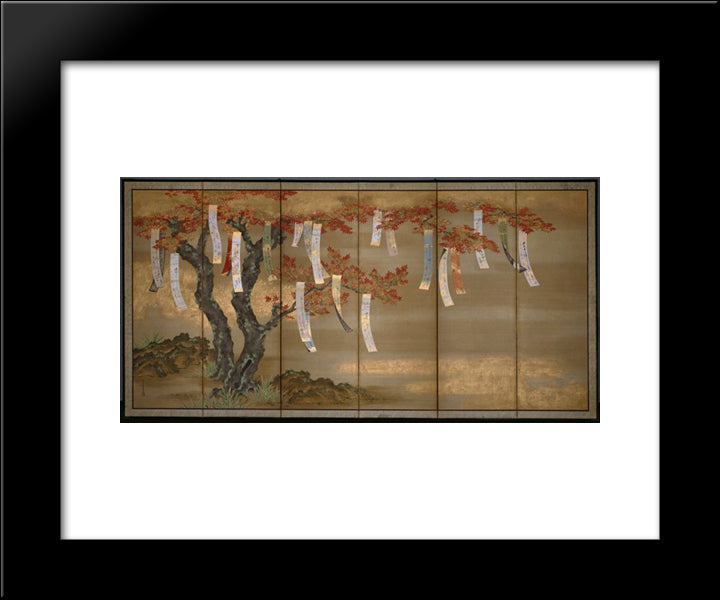 Autumn Maples With Poem Slips 20x24 Black Modern Wood Framed Art Print Poster by Mitsuoki, Tosa