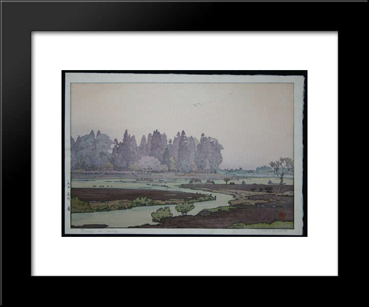 Morinji In Spring 20x24 Black Modern Wood Framed Art Print Poster by Yoshida, Toshi