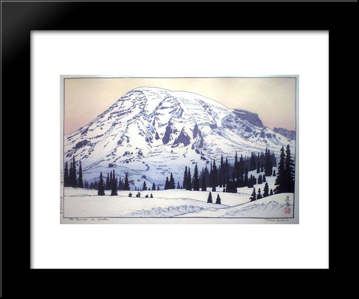 Mt. Rainier In Winter 20x24 Black Modern Wood Framed Art Print Poster by Yoshida, Toshi