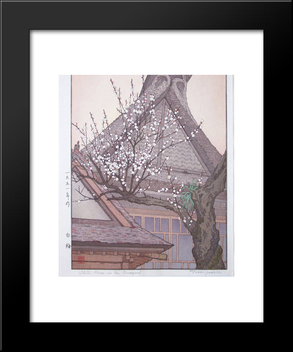 White Plum In The Farmyard 20x24 Black Modern Wood Framed Art Print Poster by Yoshida, Toshi