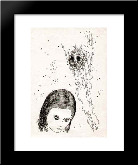 A Girl, An Owl And Stairs 1934 20x24 Black Modern Wood Framed Art Print Poster by Toyen