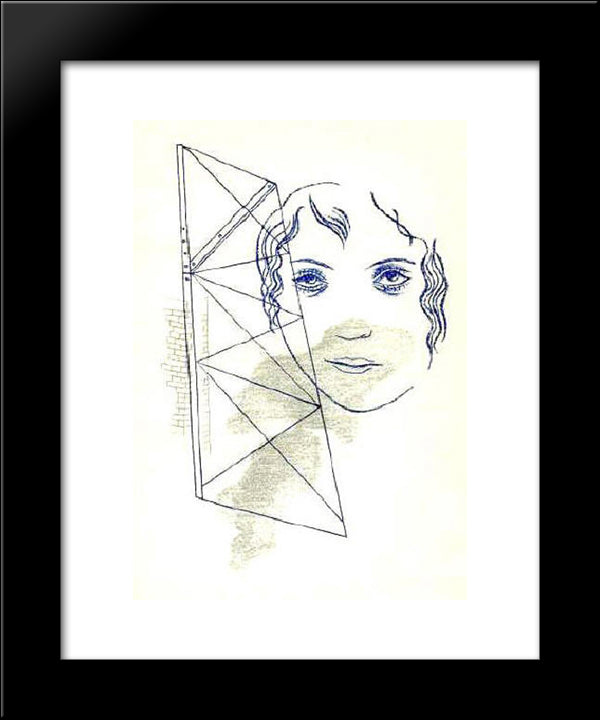 A Girl At The Construction 20x24 Black Modern Wood Framed Art Print Poster by Toyen