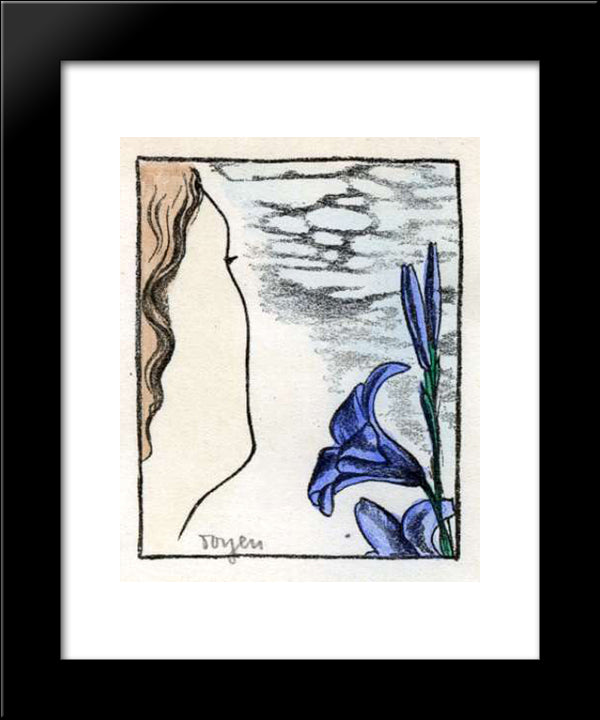 A Girl Face With Gentian 20x24 Black Modern Wood Framed Art Print Poster by Toyen