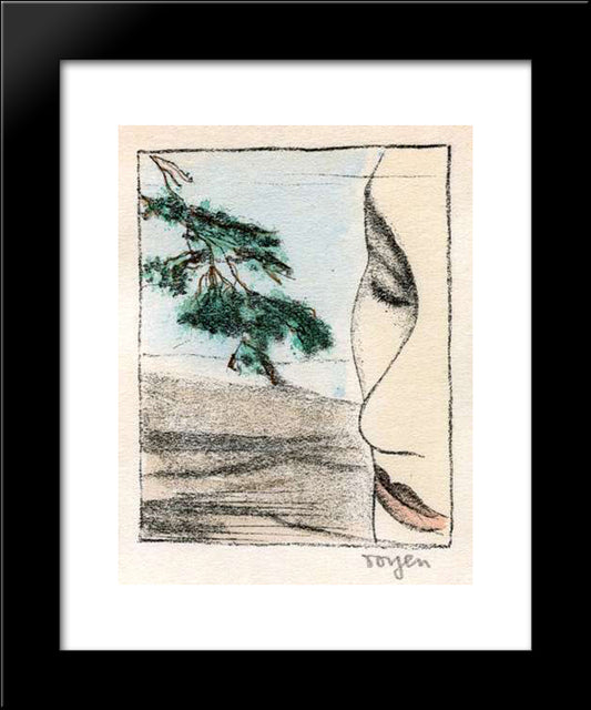 A Girl Profile With A Branch 20x24 Black Modern Wood Framed Art Print Poster by Toyen