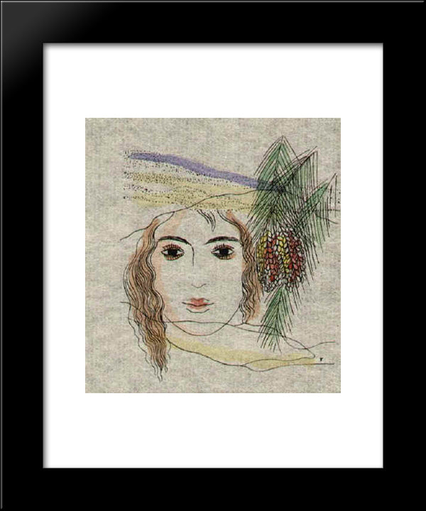 A Girl With The Pine Branches 20x24 Black Modern Wood Framed Art Print Poster by Toyen