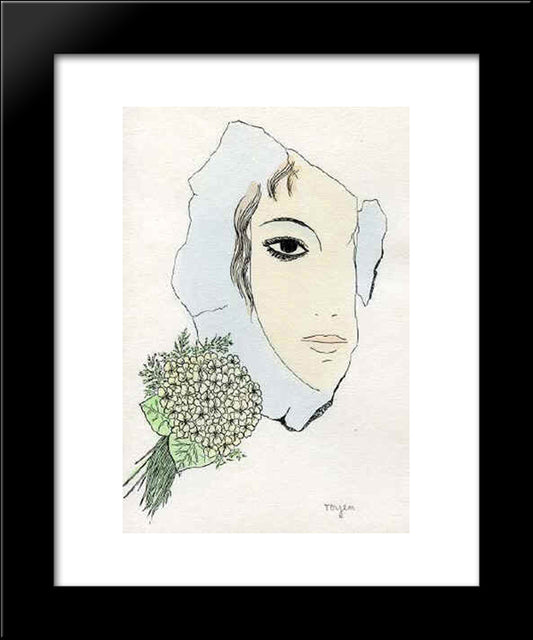 A Lady With The Violets 20x24 Black Modern Wood Framed Art Print Poster by Toyen