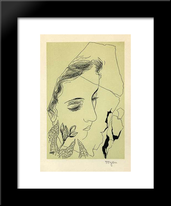 A Starry - Eyed Girl With A Flower 20x24 Black Modern Wood Framed Art Print Poster by Toyen