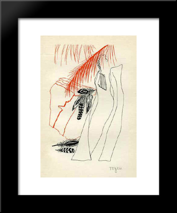 Susanne With The Bird Plume 20x24 Black Modern Wood Framed Art Print Poster by Toyen