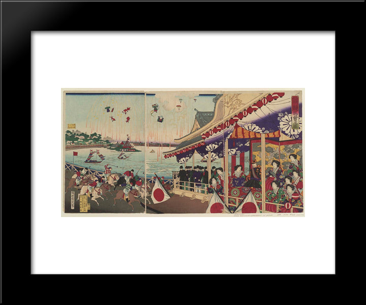 Illustration Of Horse Racing At Shinobazu In Ueno 20x24 Black Modern Wood Framed Art Print Poster by Toyohara, Chikanobu