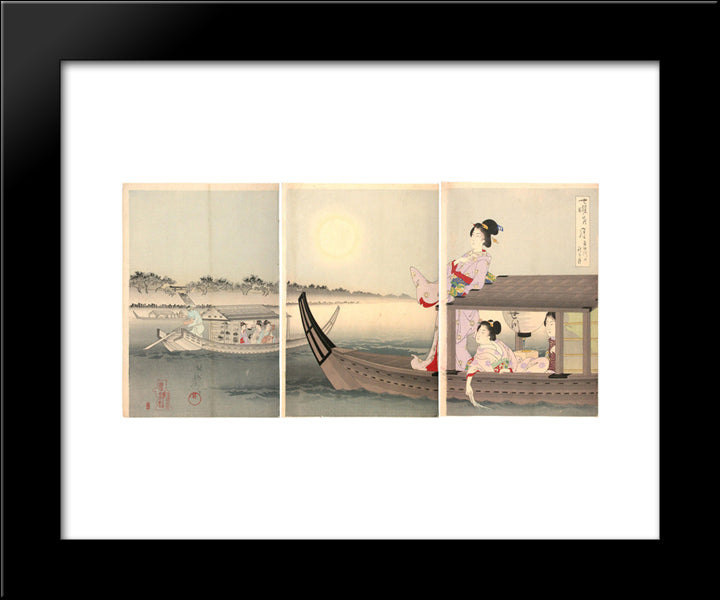 Monday Autumn Moon Over Sumida River 20x24 Black Modern Wood Framed Art Print Poster by Toyohara, Chikanobu