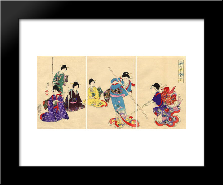 Practicing Pole Sword 20x24 Black Modern Wood Framed Art Print Poster by Toyohara, Chikanobu