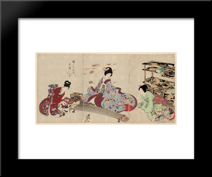 Preparing To Play The Koto 20x24 Black Modern Wood Framed Art Print Poster by Toyohara, Chikanobu