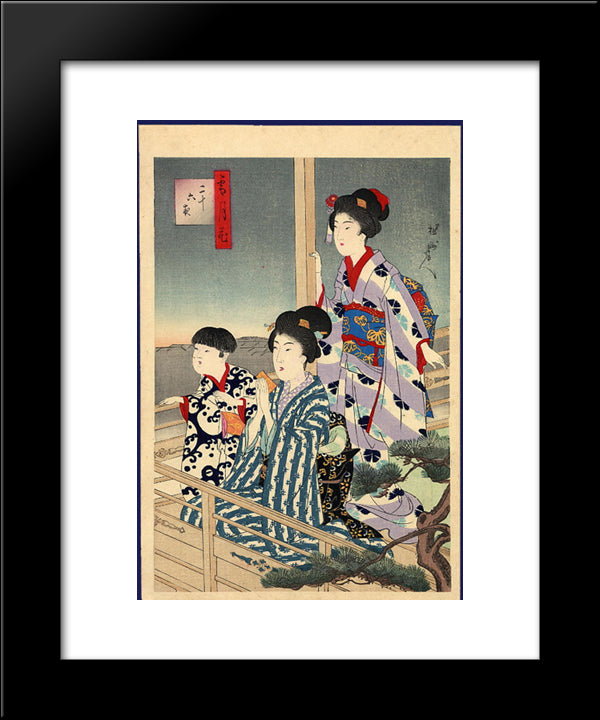 Viewing From A Balcony 20x24 Black Modern Wood Framed Art Print Poster by Toyohara, Chikanobu