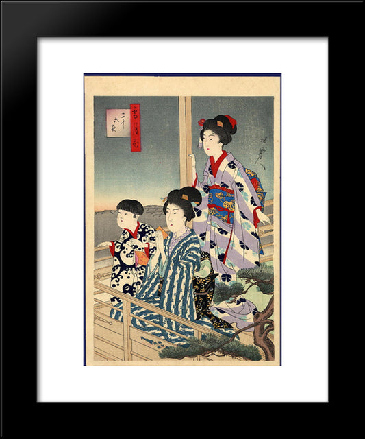 Viewing From A Balcony 20x24 Black Modern Wood Framed Art Print Poster by Toyohara, Chikanobu