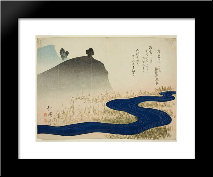 A Mountainous Landscape With A Stream 20x24 Black Modern Wood Framed Art Print Poster by Hokkei, Toyota