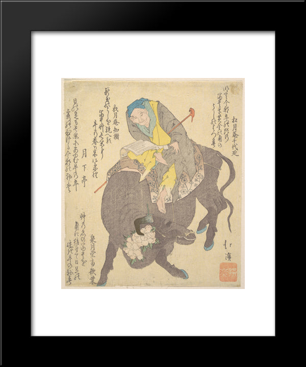 Chinese Sage Reading While Riding On A Buffalo 20x24 Black Modern Wood Framed Art Print Poster by Hokkei, Toyota