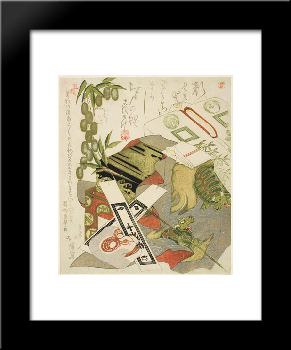 Still-Life With Monkey Mask 20x24 Black Modern Wood Framed Art Print Poster by Hokkei, Toyota