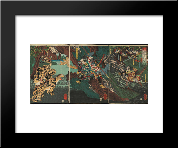 Kato Kiyomasa Hunting Tigers In Korea During The Imjim War 20x24 Black Modern Wood Framed Art Print Poster by Yoshitoshi, Tsukioka