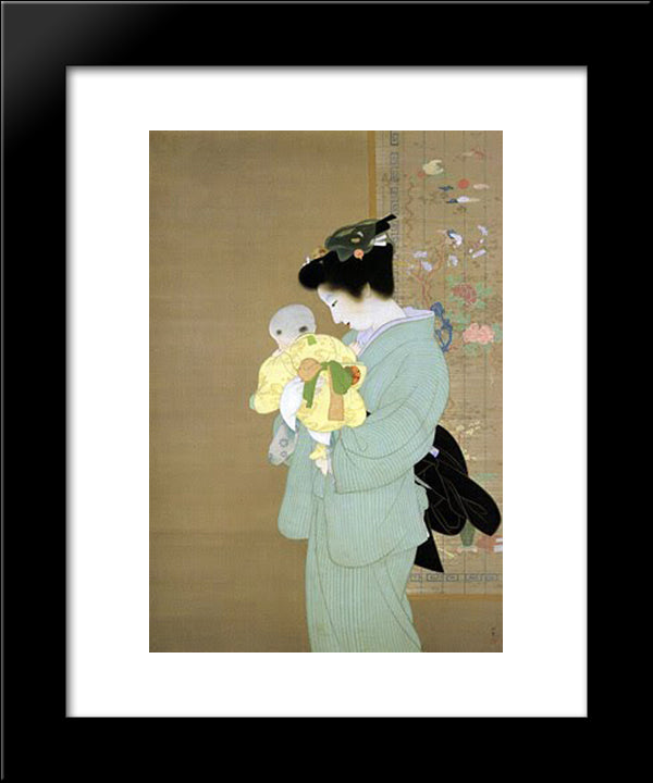 Mother And Child 20x24 Black Modern Wood Framed Art Print Poster by Shoen, Uemura