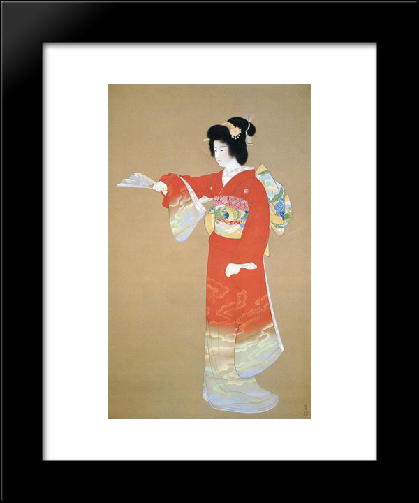 Noh Dance Prelude 20x24 Black Modern Wood Framed Art Print Poster by Shoen, Uemura