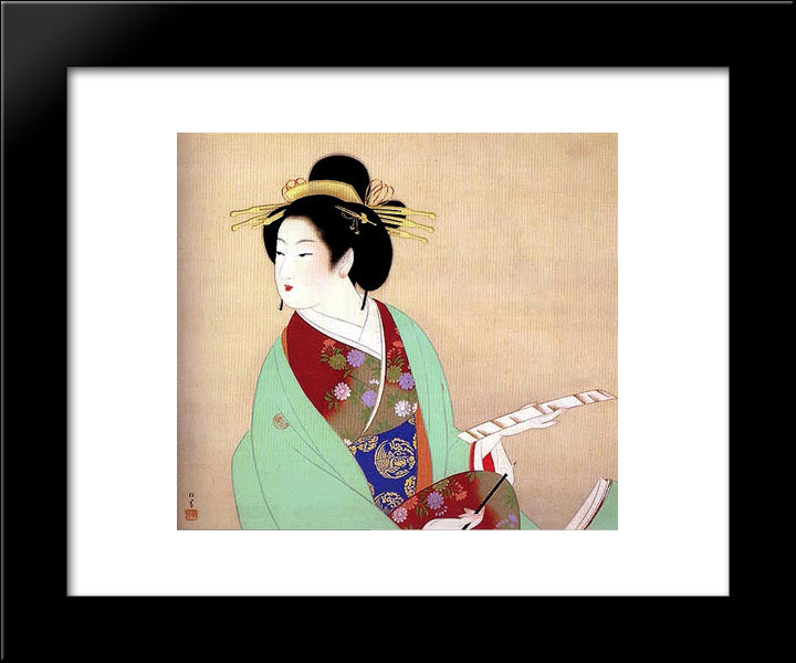 Unknown Title (Bijinga) 20x24 Black Modern Wood Framed Art Print Poster by Shoen, Uemura