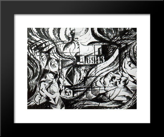 Drawing After 'States Of Mind The Farewells' 20x24 Black Modern Wood Framed Art Print Poster by Boccioni, Umberto